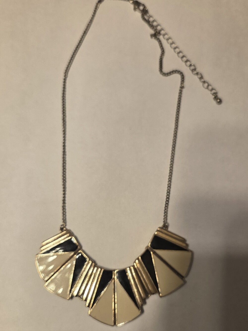 Vintage Gold-Tone Black and Cream Fan Bib Necklace